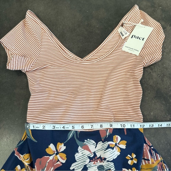 NWT Pact Organic Cotton Stripes & Floral Cross Back Mini Dress With Pockets - Picture 4 of 12